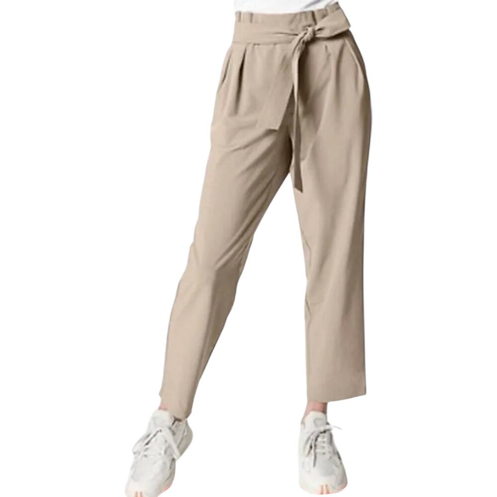 Athleta Skyline Pant II Paperbag Belted Ultra High Rise Pleated Brownstone 12P